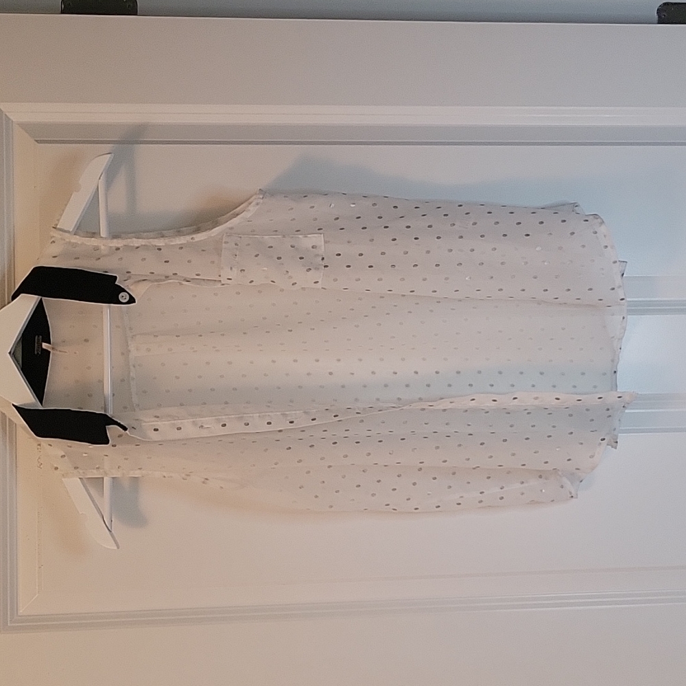 Sheer White with metallic polka dots Button Down Top